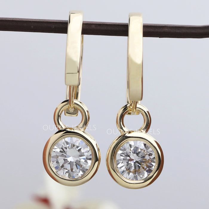 Round Diamond Bezel Set Hoop Earrings