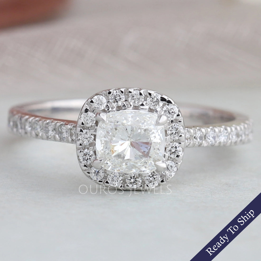 Cushion Cut Halo Diamond Engagement Ring