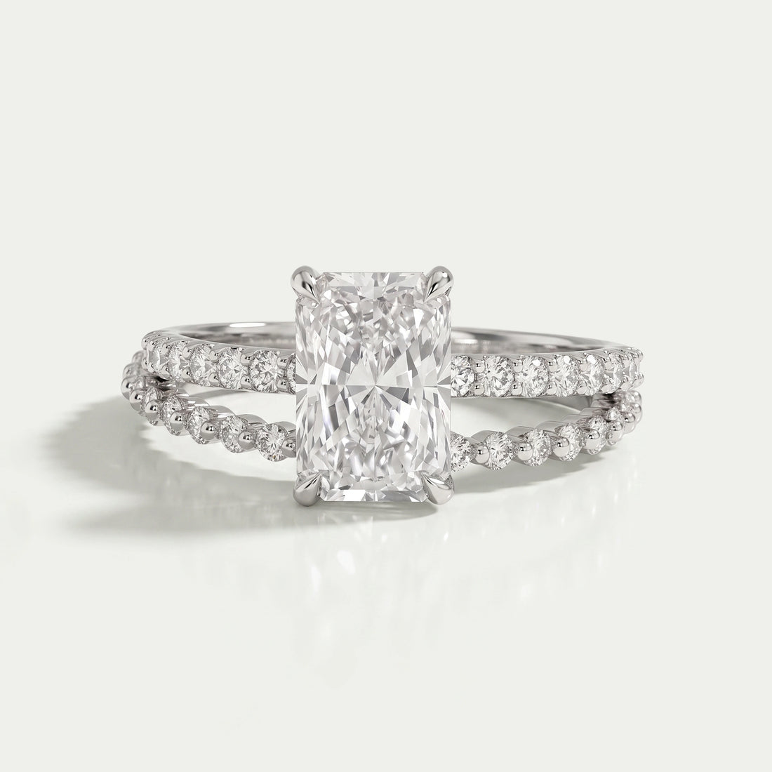 Radiant Cut Solitaire Accent Bridal Ring Set Rings