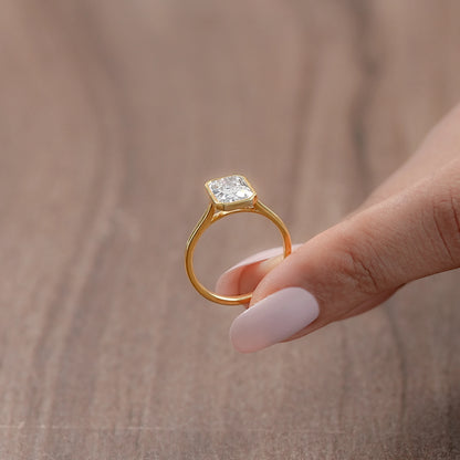 Radiant Diamond Bezel Set Engagement Ring Rings