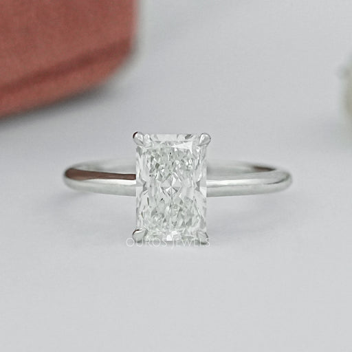 front view of radiant cut lab diamond solitaire engagement ring