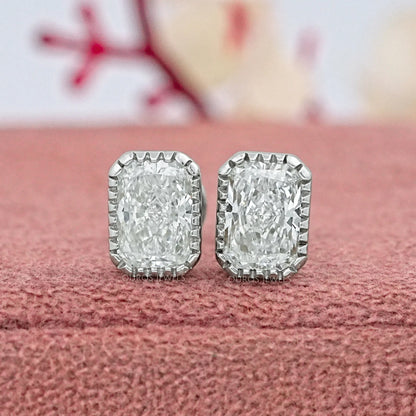 Radiant Lab Diamond Milgrain Set Stud Earrings Earrings