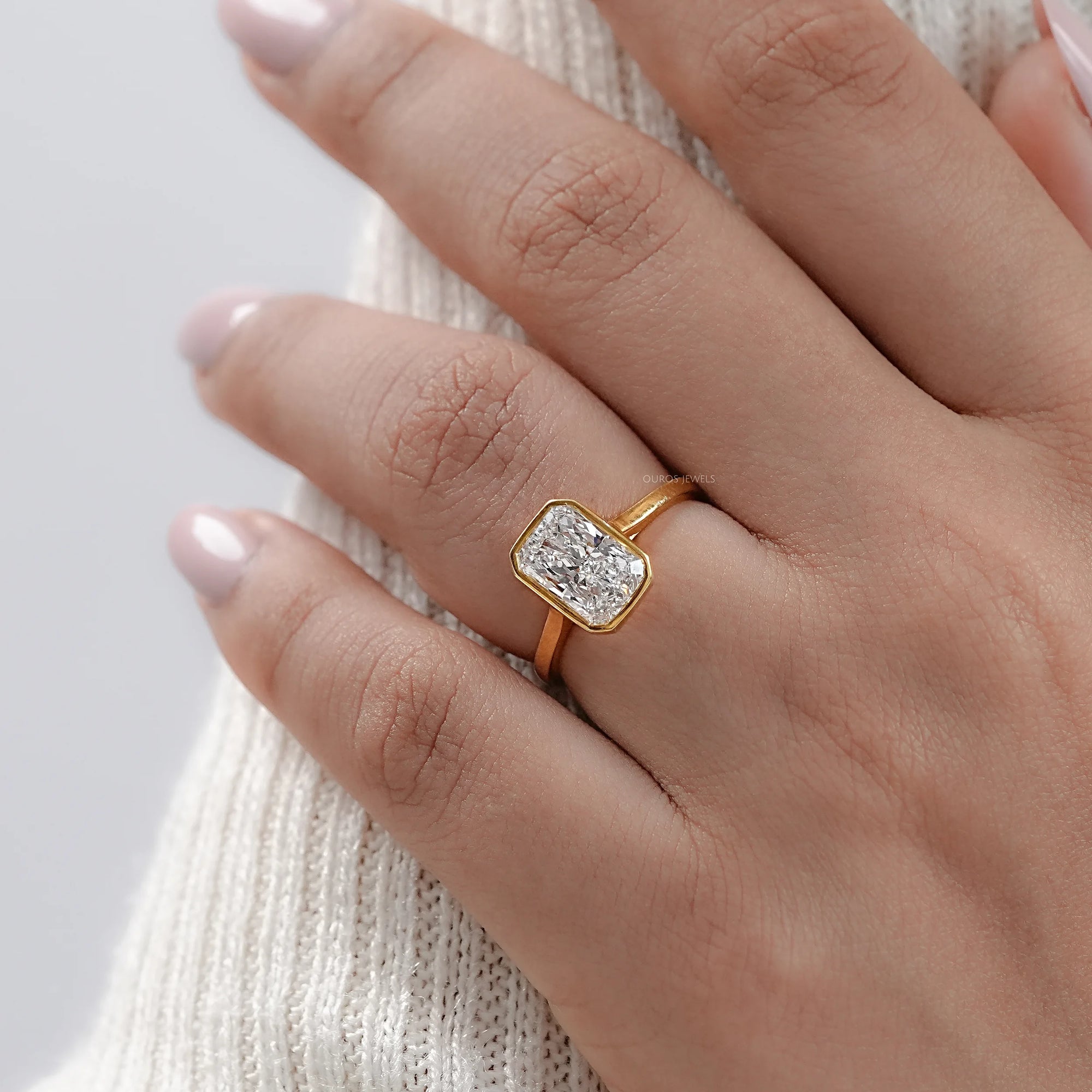 Radiant Diamond Bezel Set Engagement Ring Rings