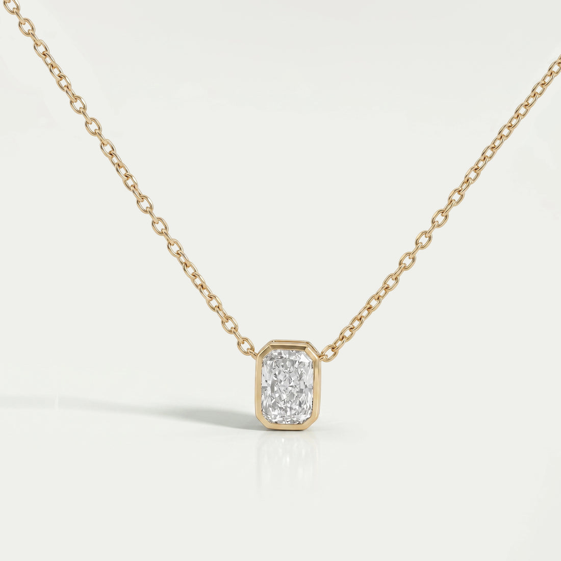 Bezel Radiant Lab Grown Diamond Solitaire Pendant Necklaces