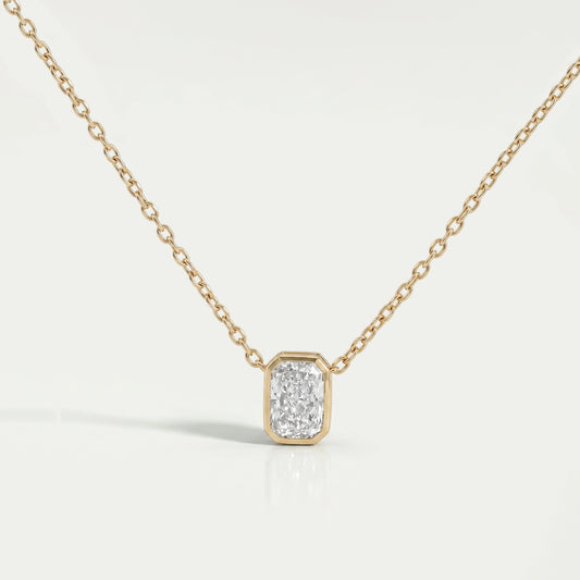 Bezel Radiant Lab Grown Diamond Solitaire Pendant Necklaces