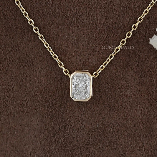 Bezel Radiant Lab Grown Diamond Solitaire Pendant Necklaces