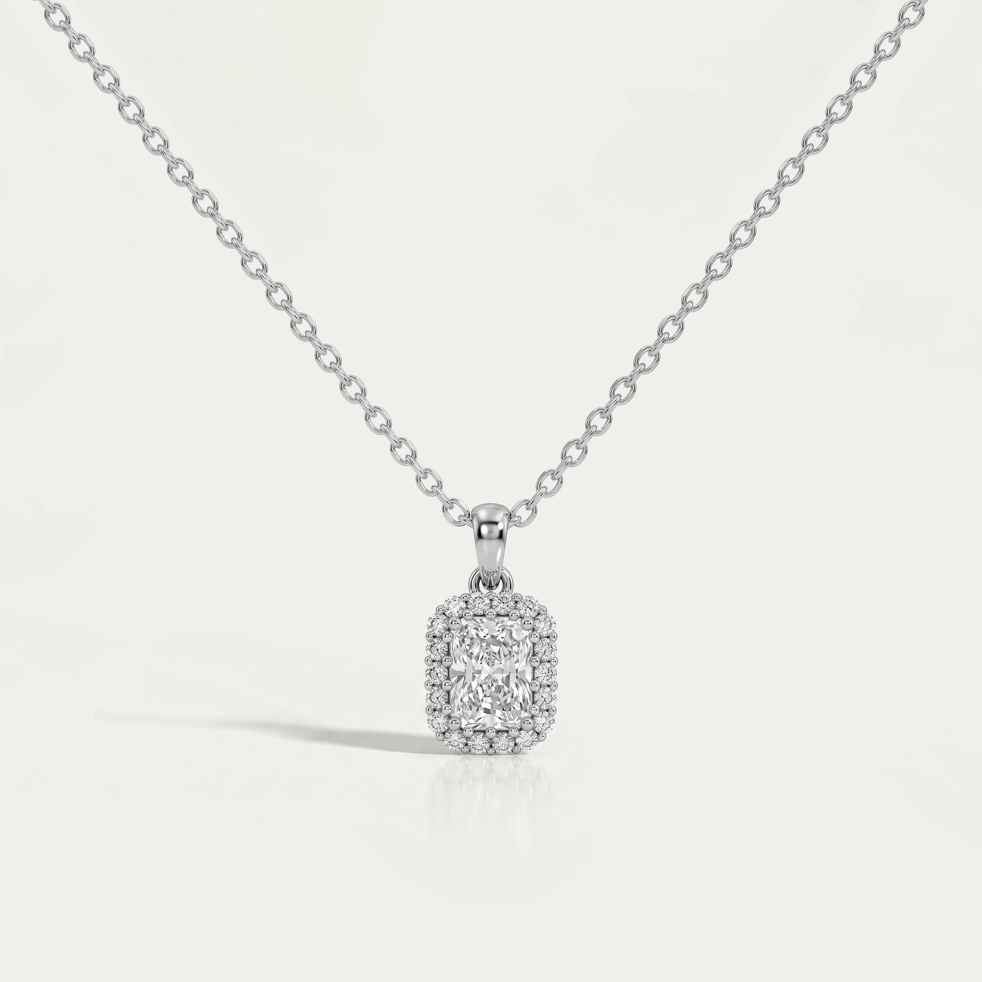 Radiant Lab Grown Diamond Halo Pendant Necklaces