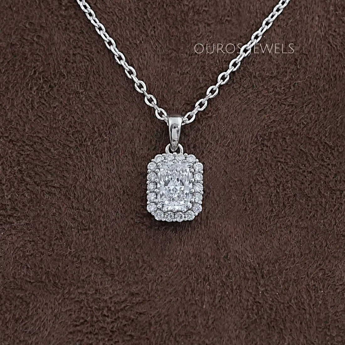Radiant Lab Grown Diamond Halo Pendant Necklaces