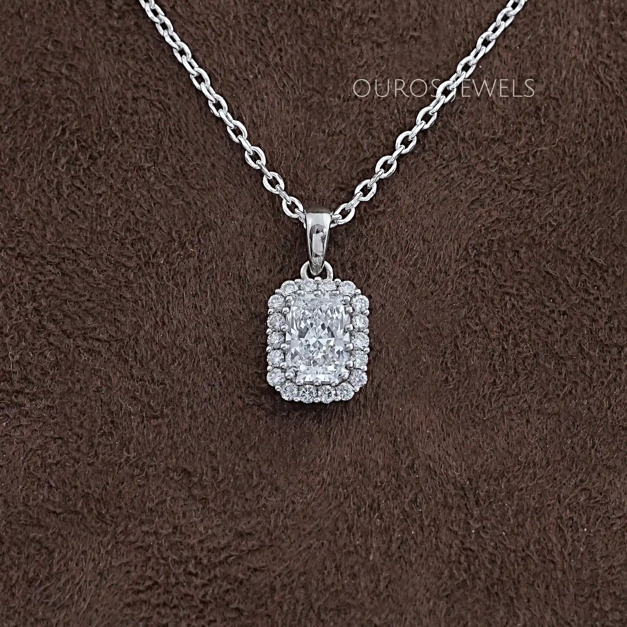 Radiant Lab Grown Diamond Halo Pendant Necklaces
