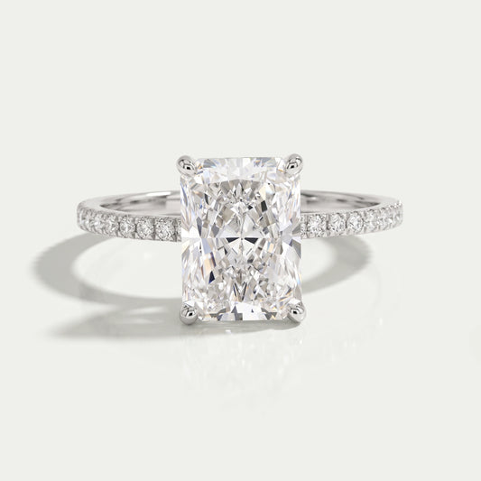 Radiant Cut Hidden Halo Solitaire Accent Engagement Ring