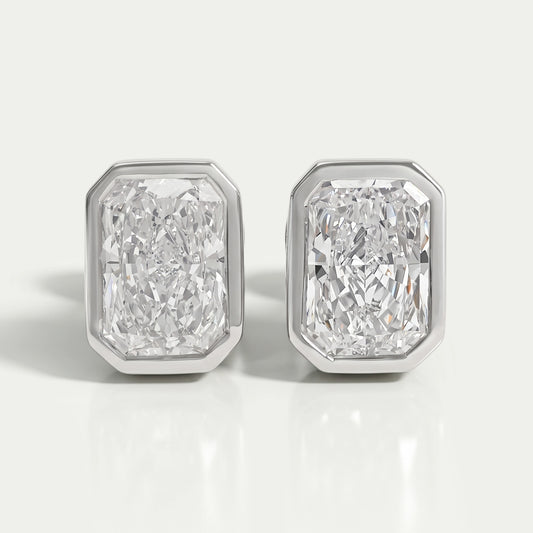 Bezel Radiant Lab Diamond Stud Earrings