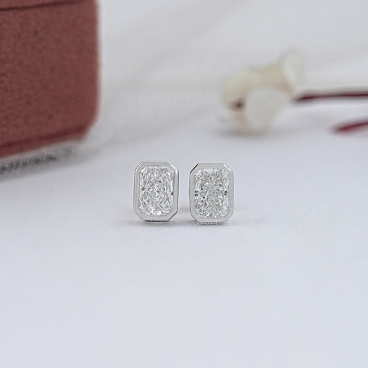 Bezel Radiant Lab Diamond Stud Earrings