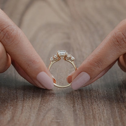 Radiant And Baguette Diamond Five Stone Engagement Ring Rings