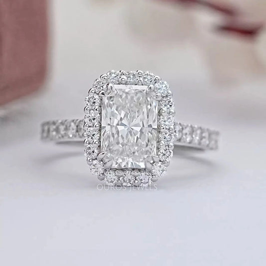 Radiant Cut Halo Solitaire Accent Engagement Ring Ring