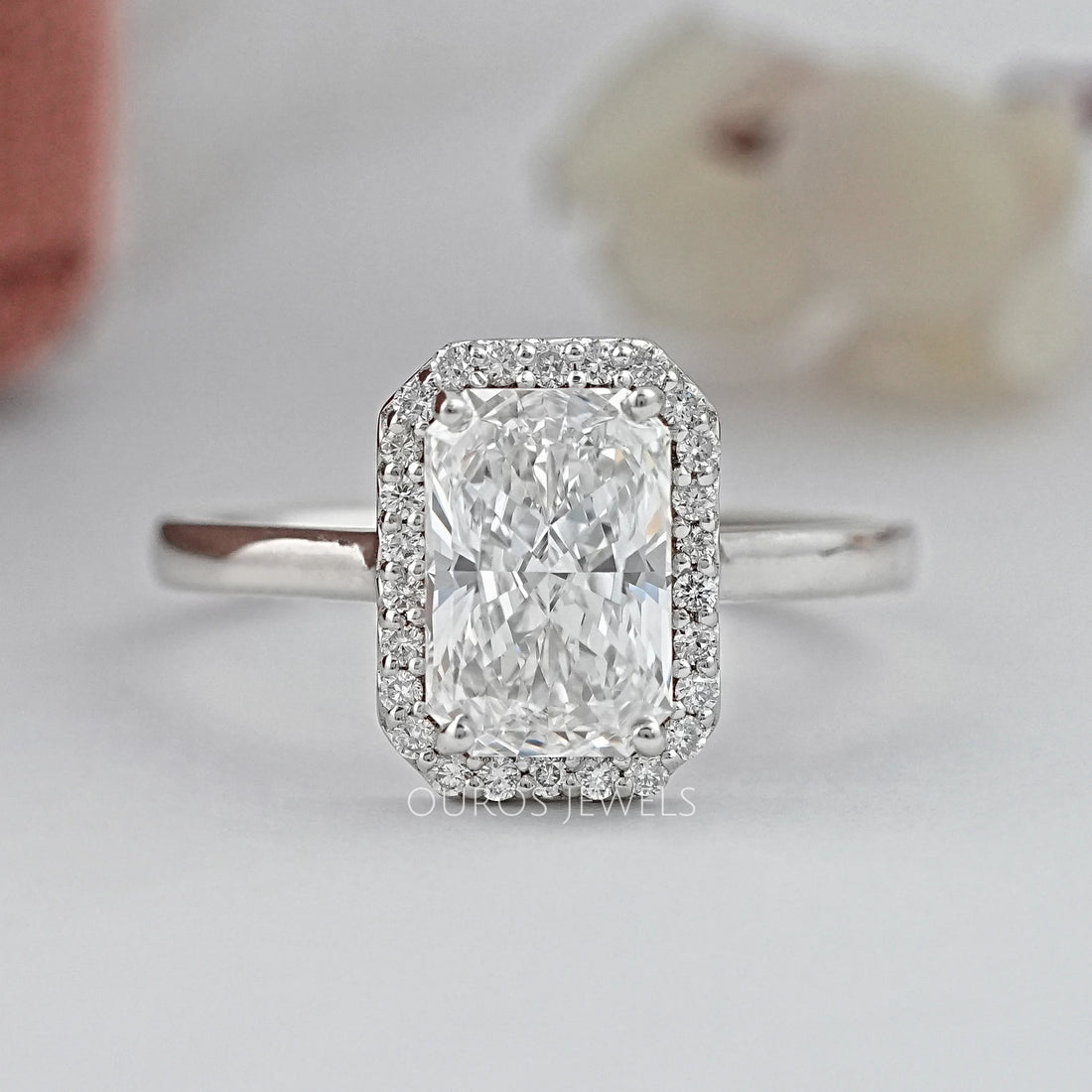 Radiant Lab Diamond Solitaire Halo Engagement Ring Rings