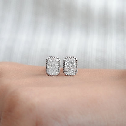 Radiant Lab Diamond Milgrain Set Stud Earrings Earrings