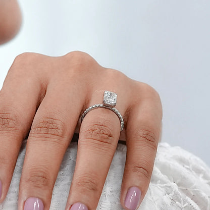 Radiant Cut Solitaire Accent Diamond Engagement Ring Rings