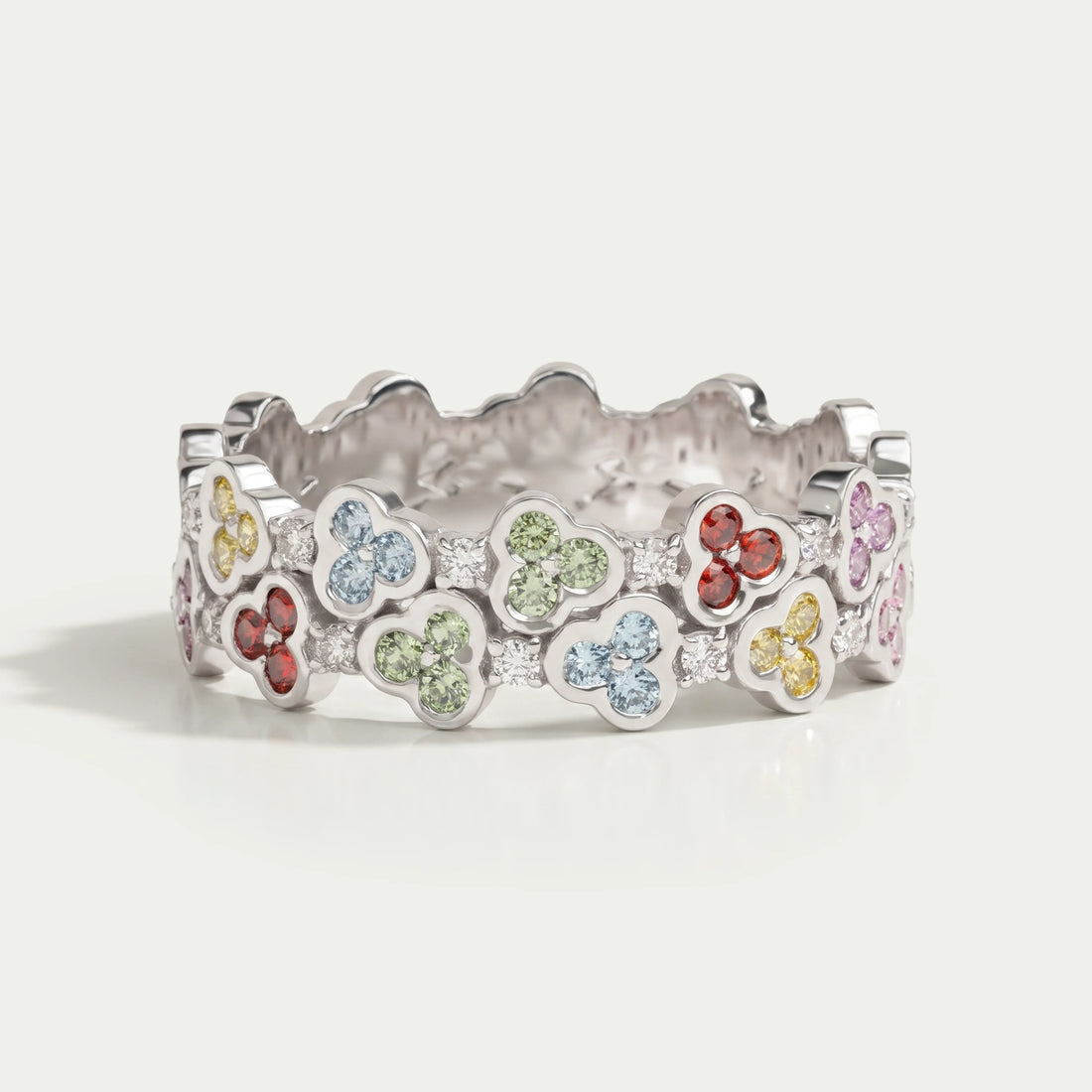 Rainbow Color Round Cut Lab Grown Diamond Wedding Band Ring