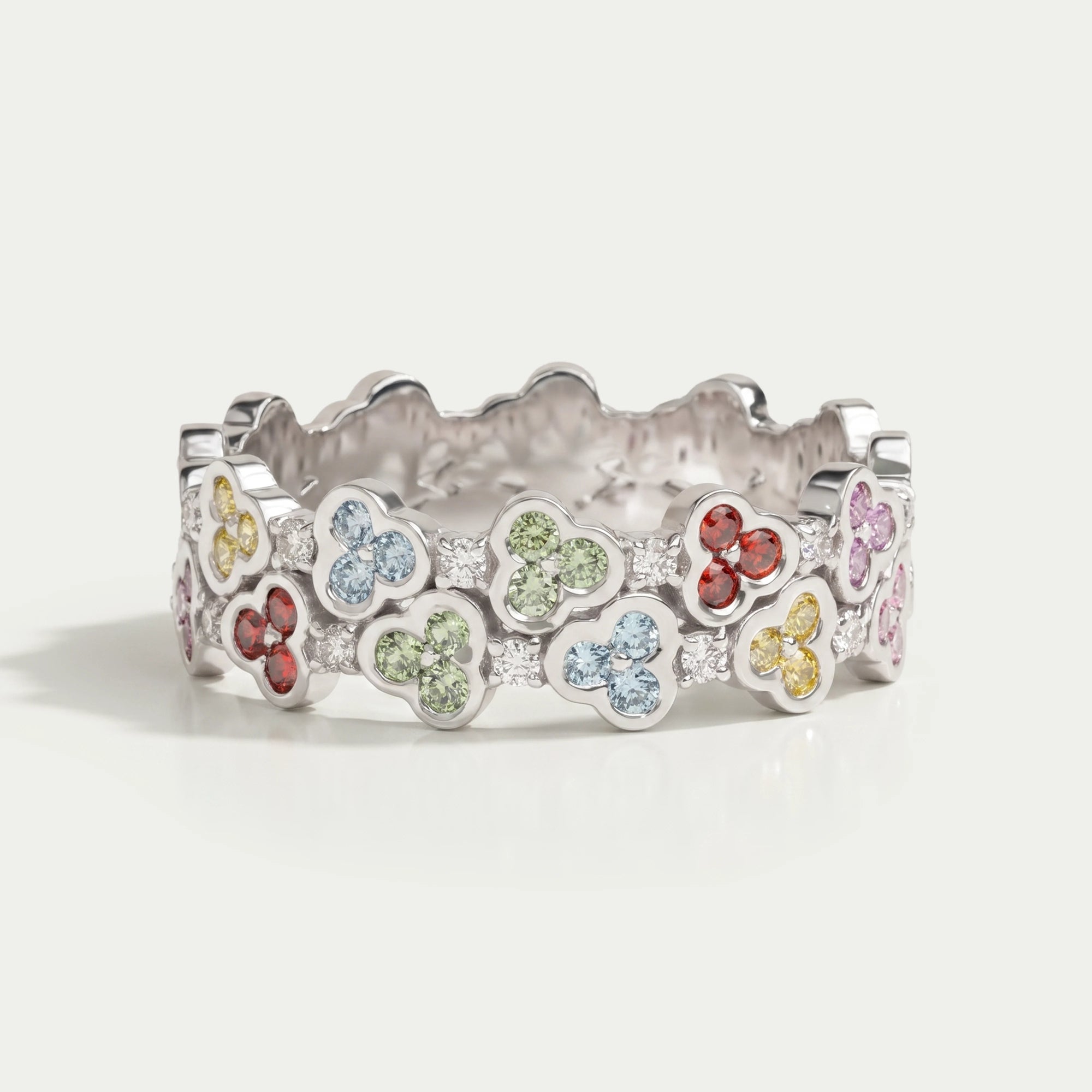 Rainbow Color Round Cut Lab Grown Diamond Wedding Band Ring