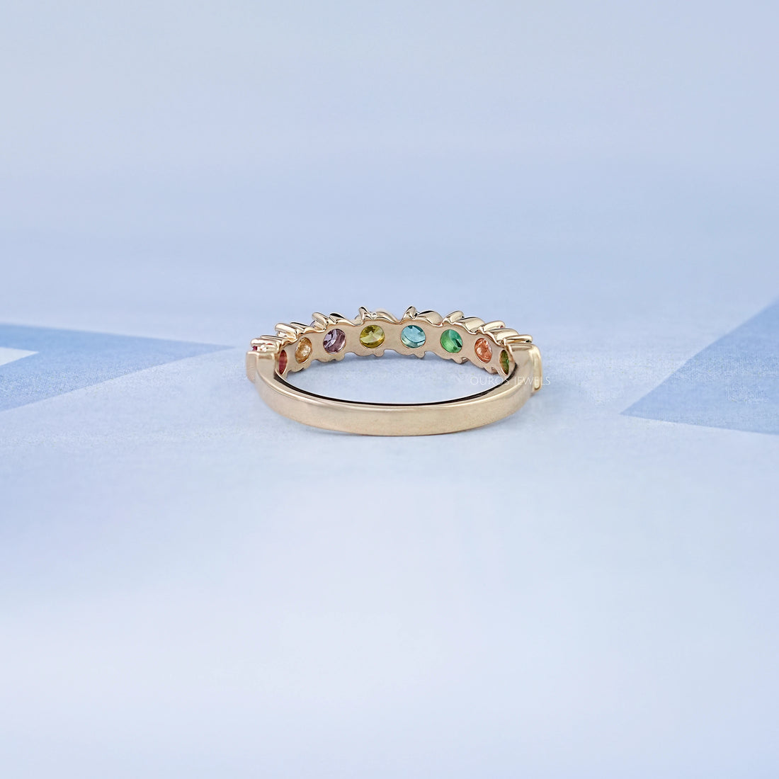 Multi Gemstone Half Eternity Wedding Band Ring