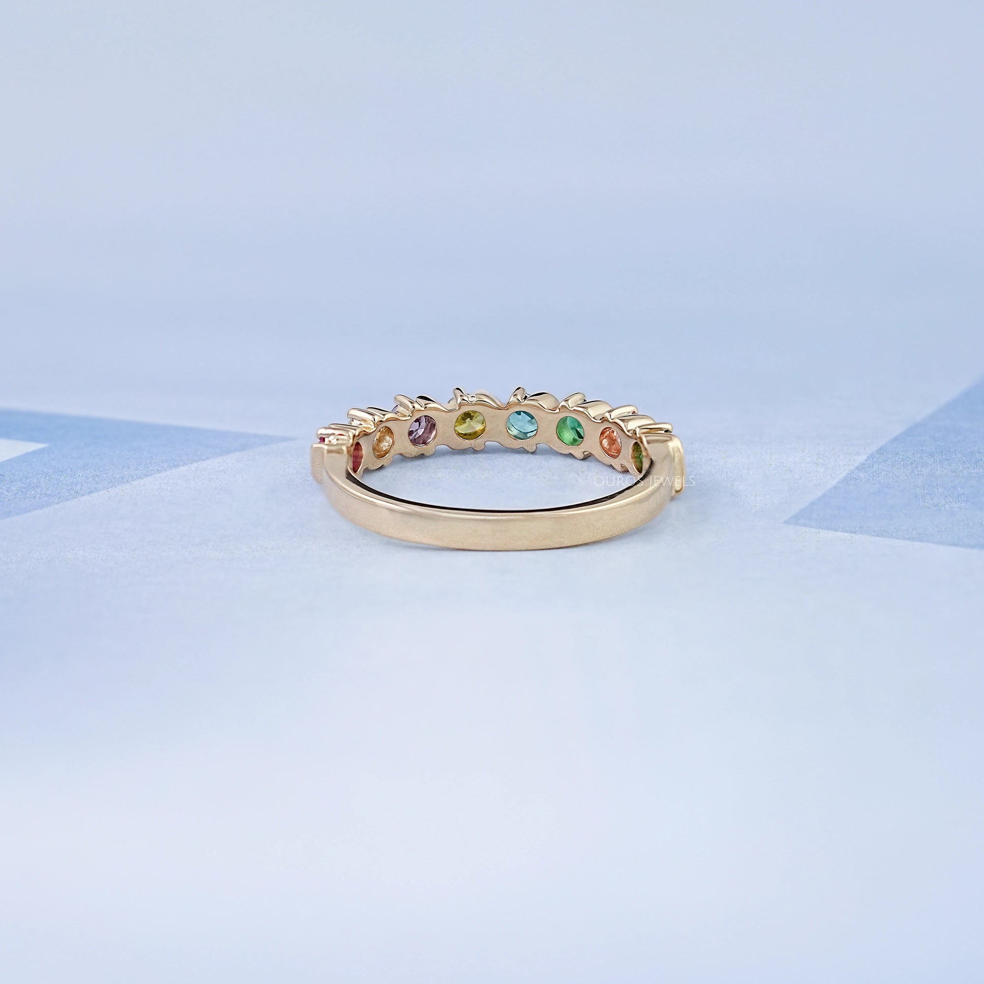 Multi Gemstone Half Eternity Wedding Band Ring