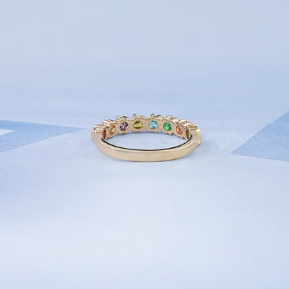 Multi Gemstone Half Eternity Wedding Band Ring