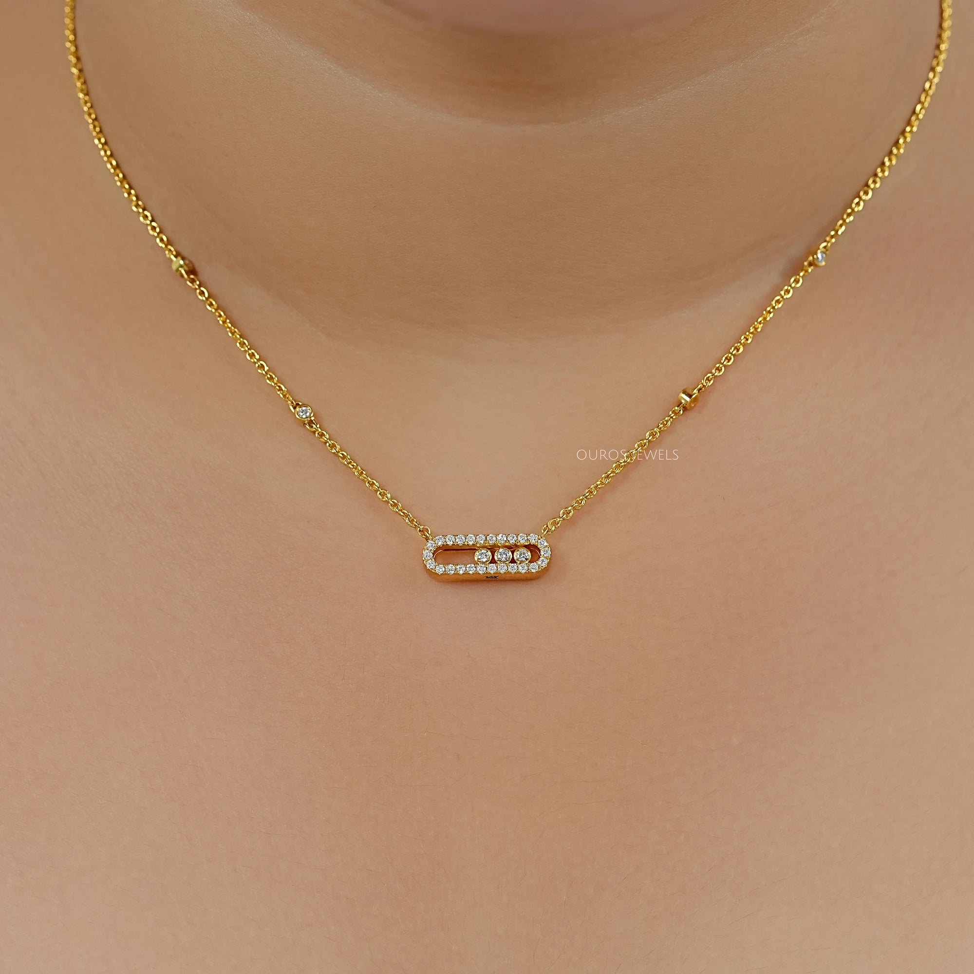 Movable Lab Diamond Paperclip Pendant Necklaces