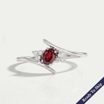 Red Oval Bypass Setting Dainty Ring