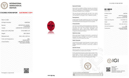 Zambian Ruby Oval Cut Gemstone With IGI  Certified Diamond