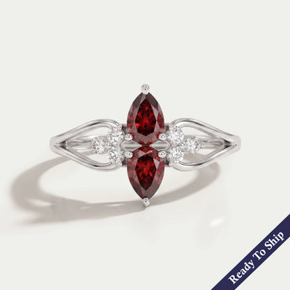 Fancy Red Pear Cluster Diamond Dainty Ring