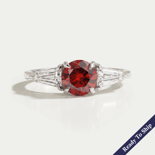 Three Stone Red Round Diamond Engagement Ring