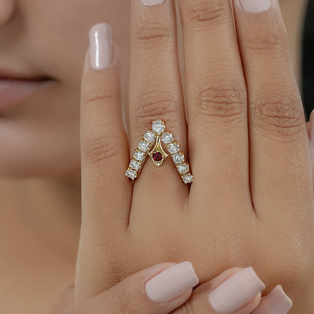 Red Ruby Round Diamond Vanki Ring Ring