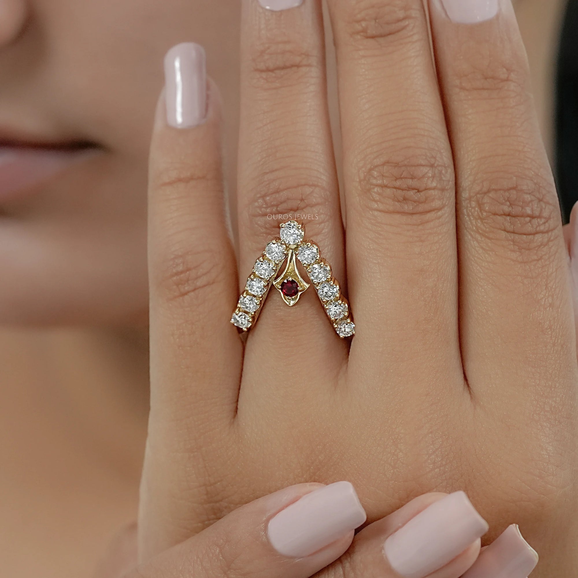 Red Ruby Round Diamond Vanki Ring Ring