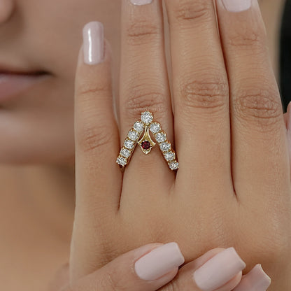 Red Ruby Round Diamond Vanki Ring Ring