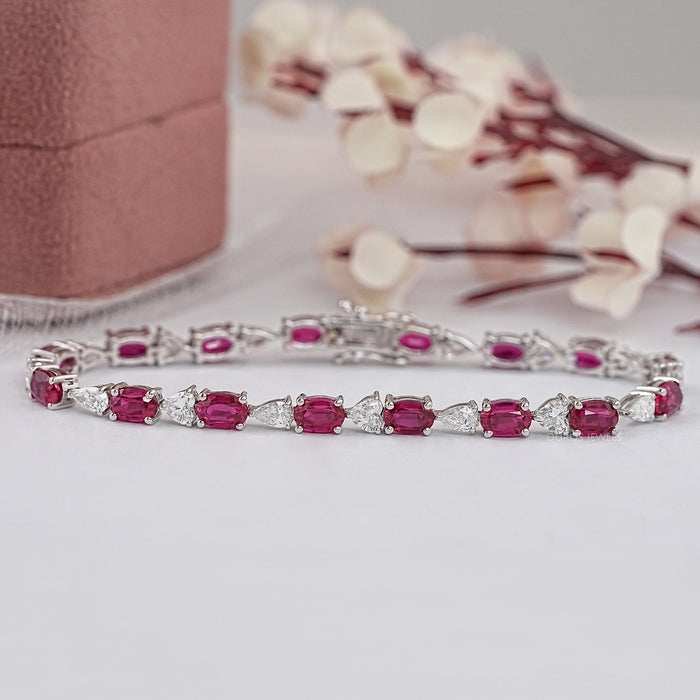 Diamond Tennis Bracelet With Ruby Oval