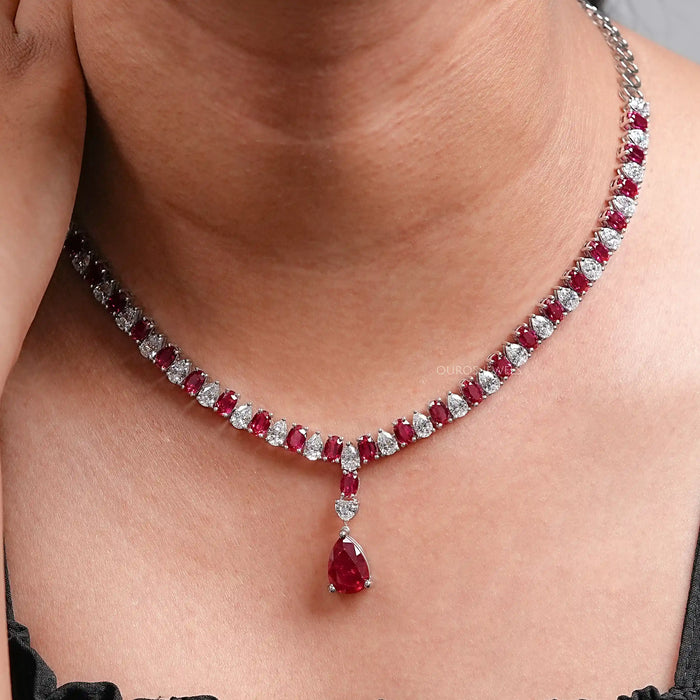 Ruby Pear And Oval Gemstone Necklace