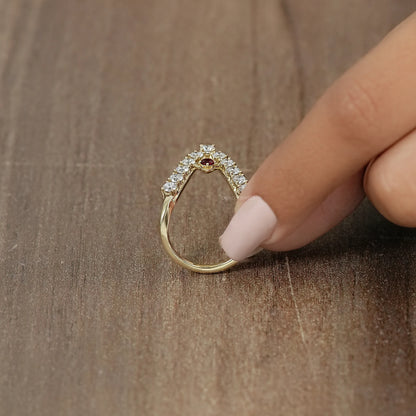 Red Ruby Round Diamond Vanki Ring Ring