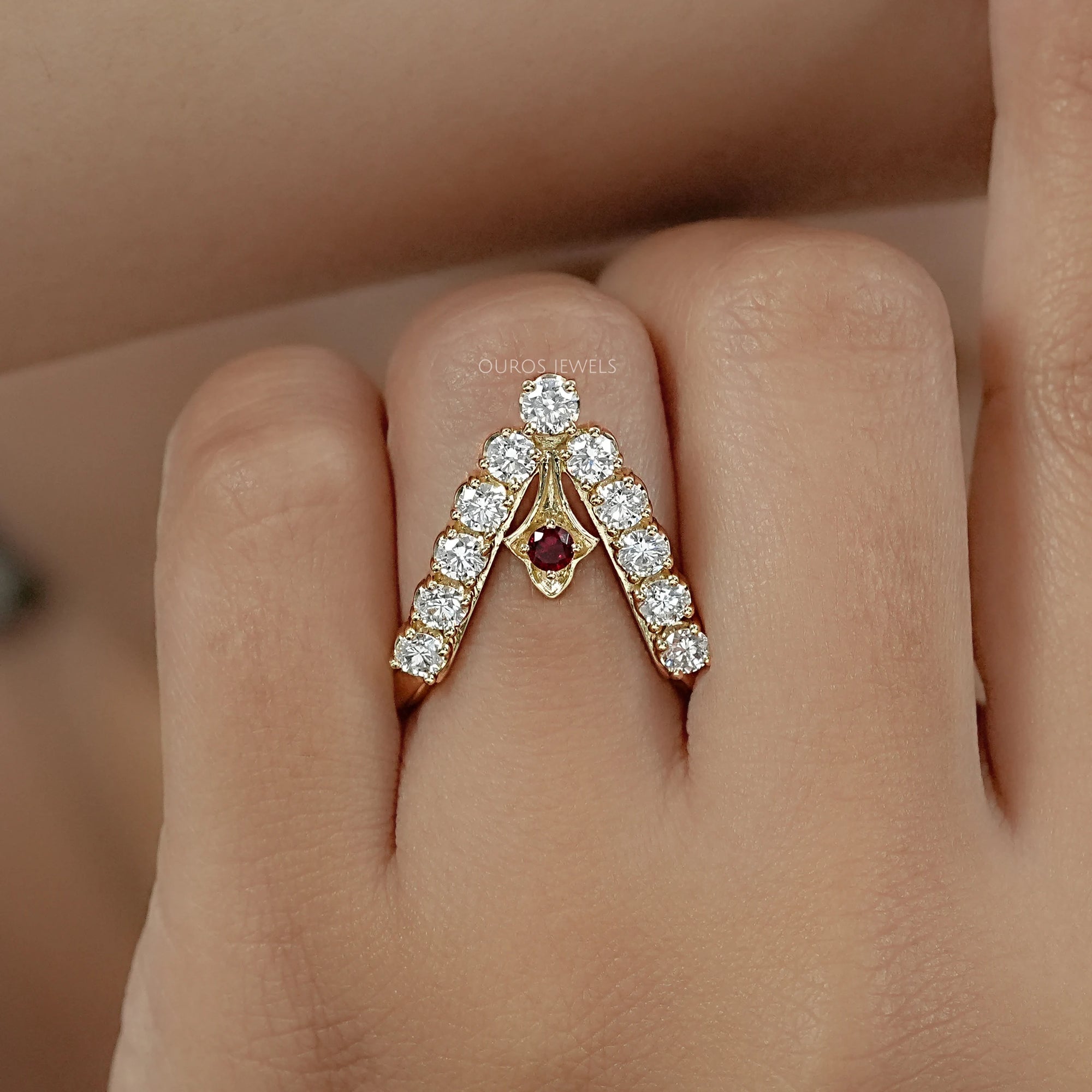 Red Ruby Round Diamond Vanki Ring Ring