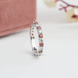 red color round diamond eternity ring