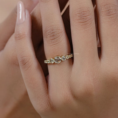 Round Rose Cut Lab Diamond Engagement Ring Ring