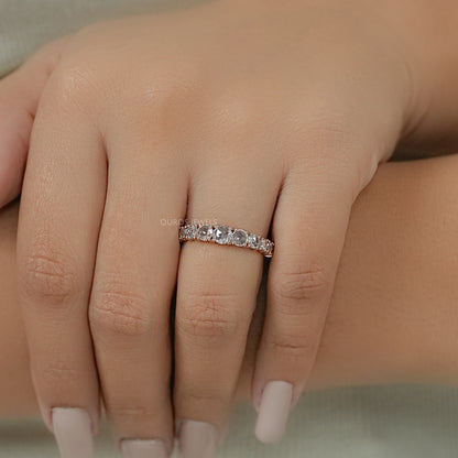 Rose Cut Round Diamond Half Eternity Wedding Band Ring