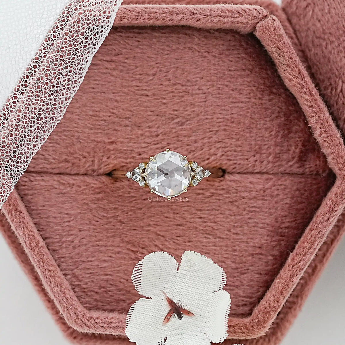 Rose Cut Round Diamond Solitaire Accent Ring Ring