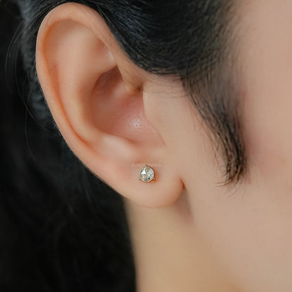 Rose Cut Round Lab Diamond Stud Earrings Earring