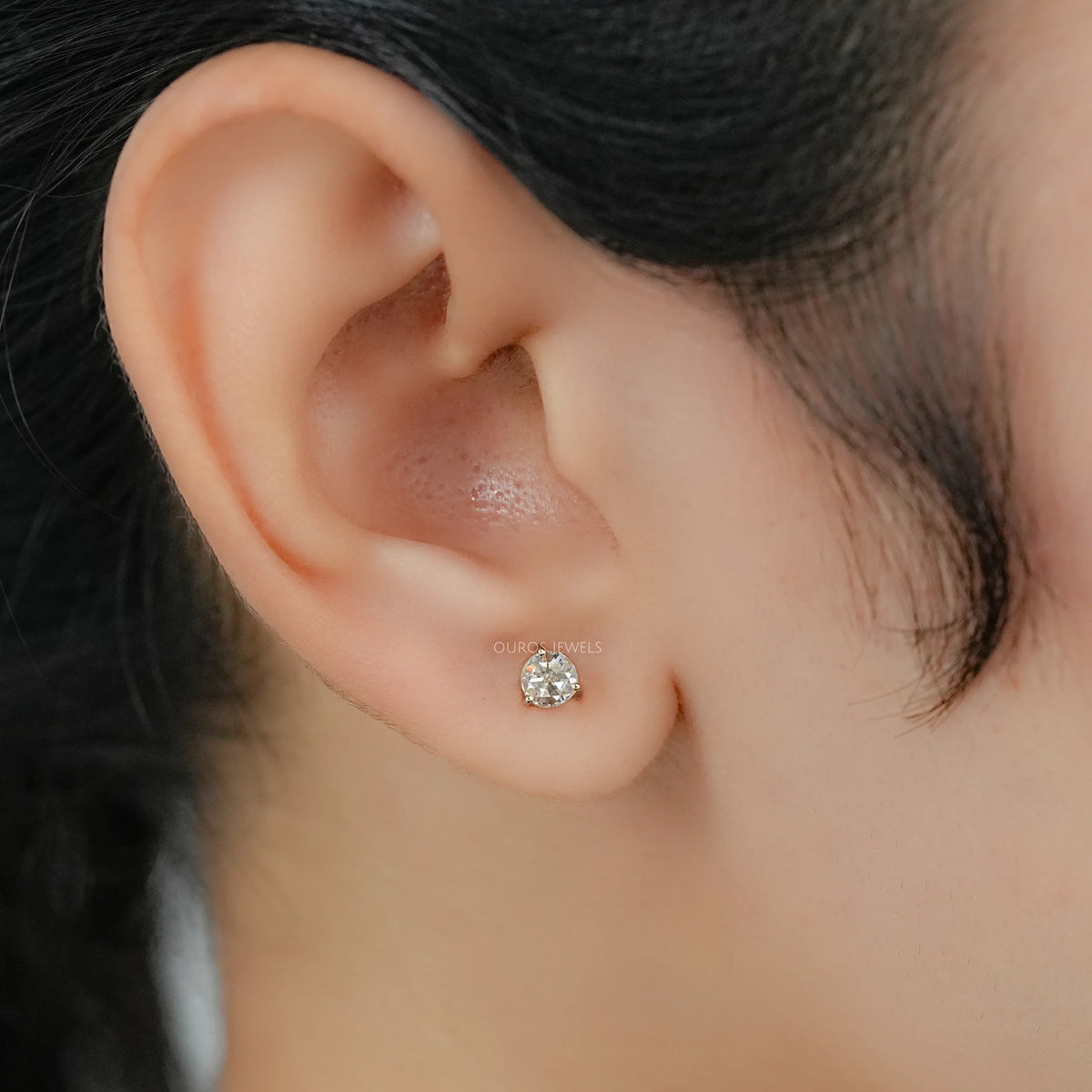 Rose Cut Round Lab Diamond Stud Earrings Earring
