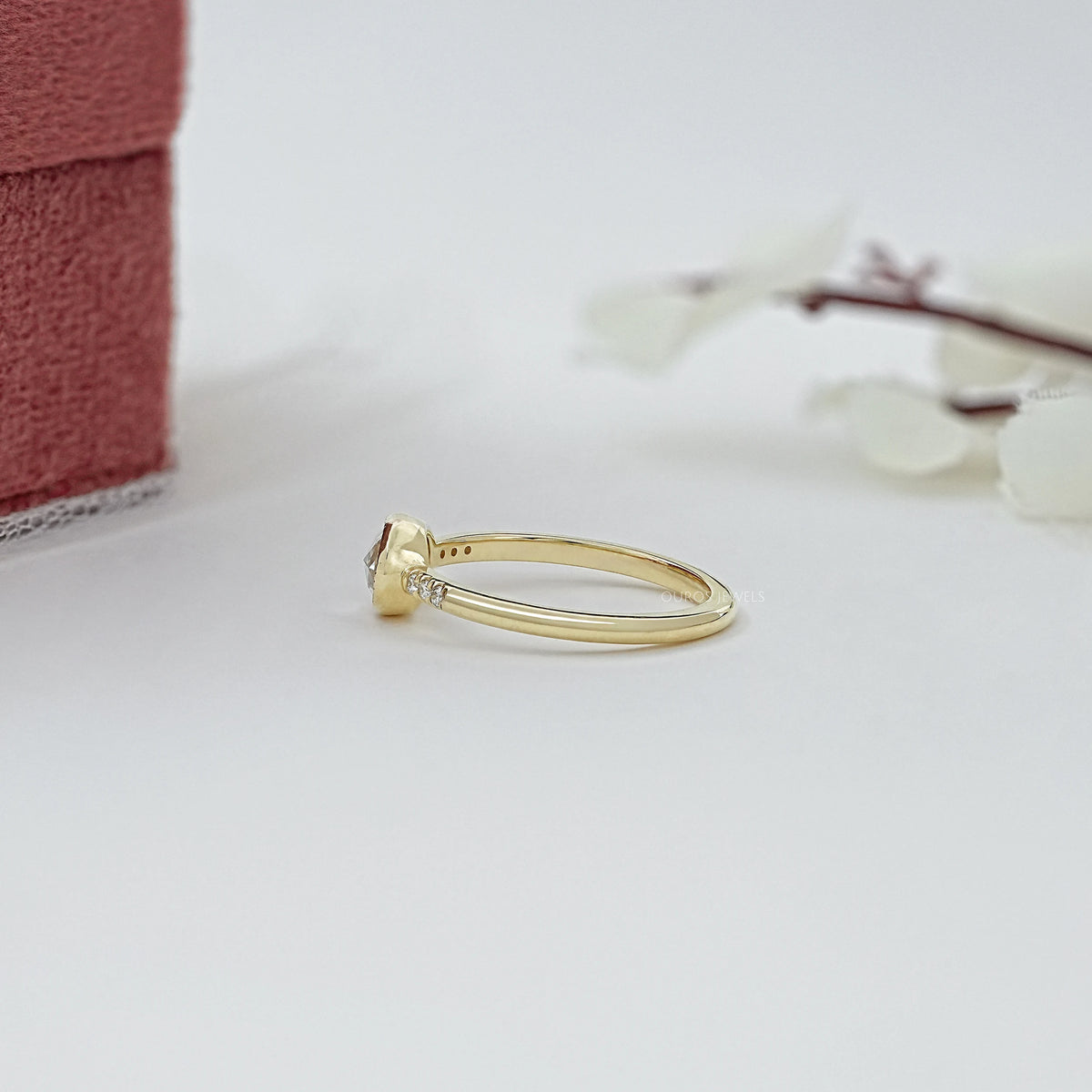East West Rose Cut Oval Diamond Milgrain Accent Ring Ring