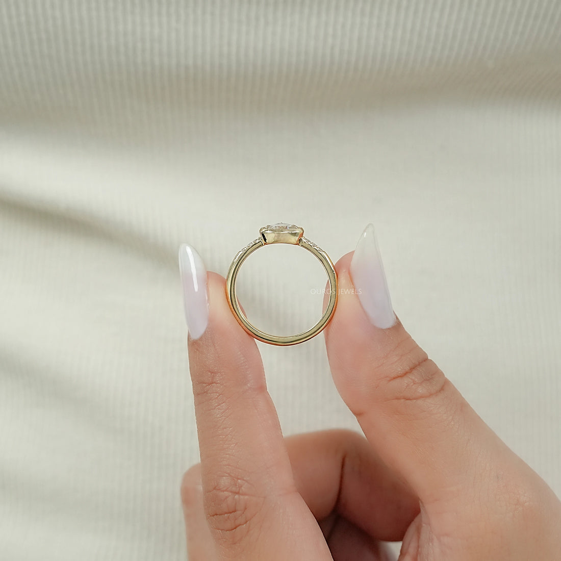 East West Rose Cut Oval Diamond Milgrain Accent Ring Ring