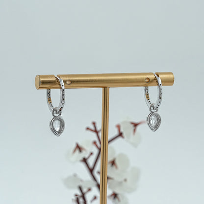 Rose Cut Pear Diamond Halo Charm Hoop Earrings Earring