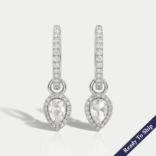 Rose Cut Pear Diamond Halo Charm Hoop Earrings Earring