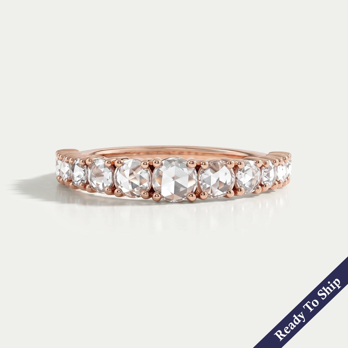 Rose Cut Round Diamond Half Eternity Wedding Band