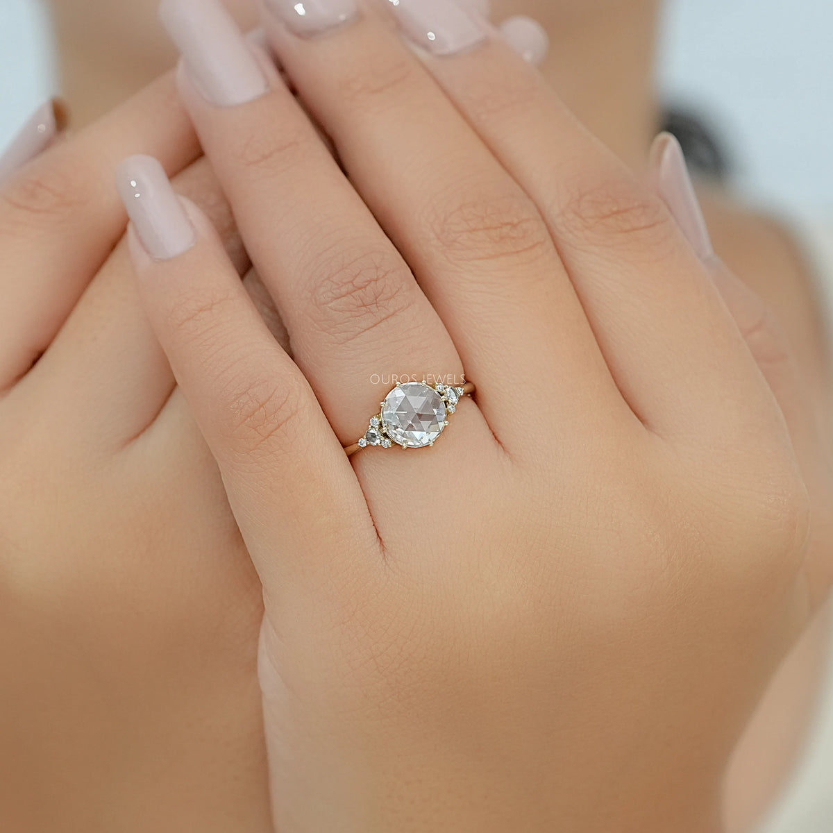 Rose Cut Round Diamond Solitaire Accent Ring Ring